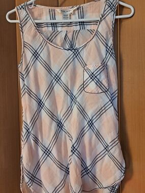 Max Studio Light Pink & Navy Plaid Sleeveless Tank
